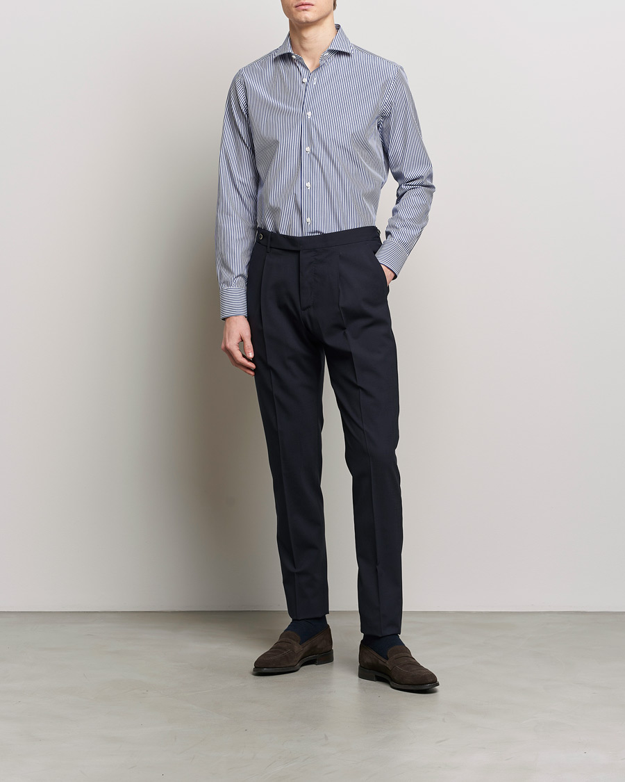 Herren | Hemden | Grigio | Cotton Poplin Dress Shirt Blue Stripe