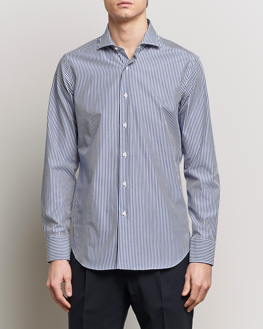 Herren | Formelle Hemden | Grigio | Cotton Poplin Dress Shirt Blue Stripe