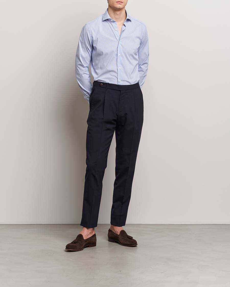 Herren | Kleidung | Grigio | Comfort Stretch Dress Shirt Light Blue Stripe