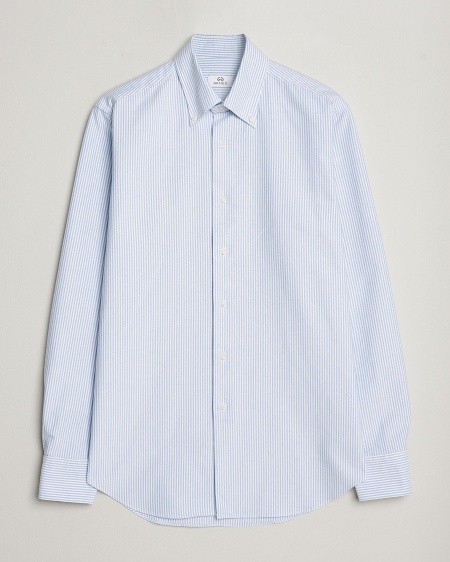 Herren | Hemden | Grigio | Oxford Button Down Shirt Light Blue Stripe