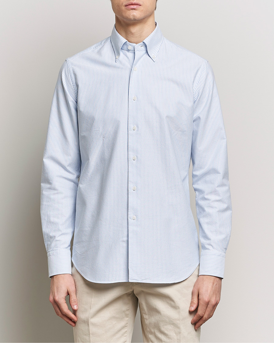 Herren | Hemden | Grigio | Oxford Button Down Shirt Light Blue Stripe