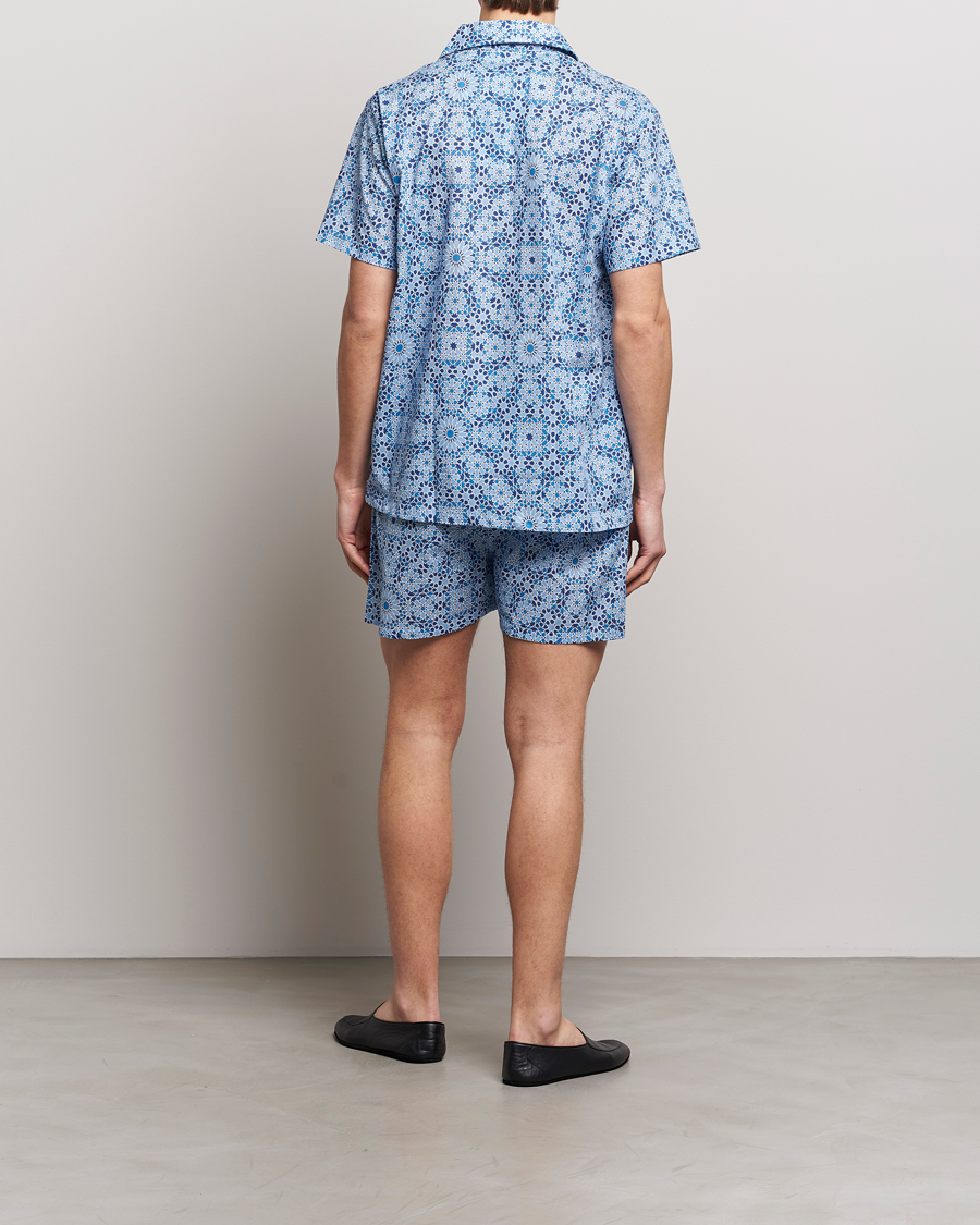 Herren | Pyjama-Set | Derek Rose | Shortie Printed Cotton Pyjama Set Blue