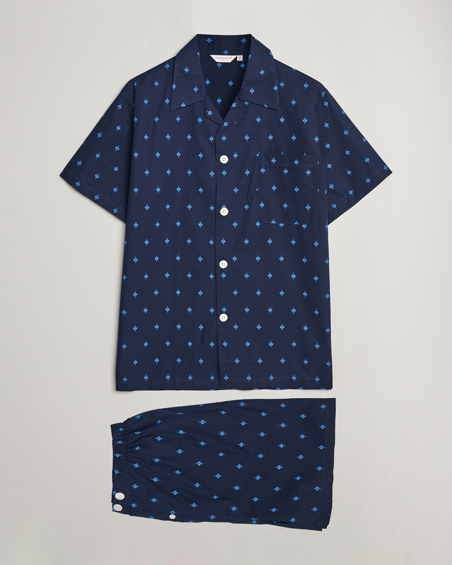 Herren | Schlafanzüge & Bademäntel | Derek Rose | Shortie Printed Cotton Pyjama Set Navy