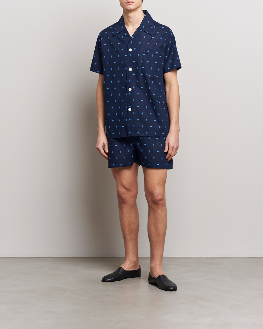 Herren | Schlafanzüge & Bademäntel | Derek Rose | Shortie Printed Cotton Pyjama Set Navy