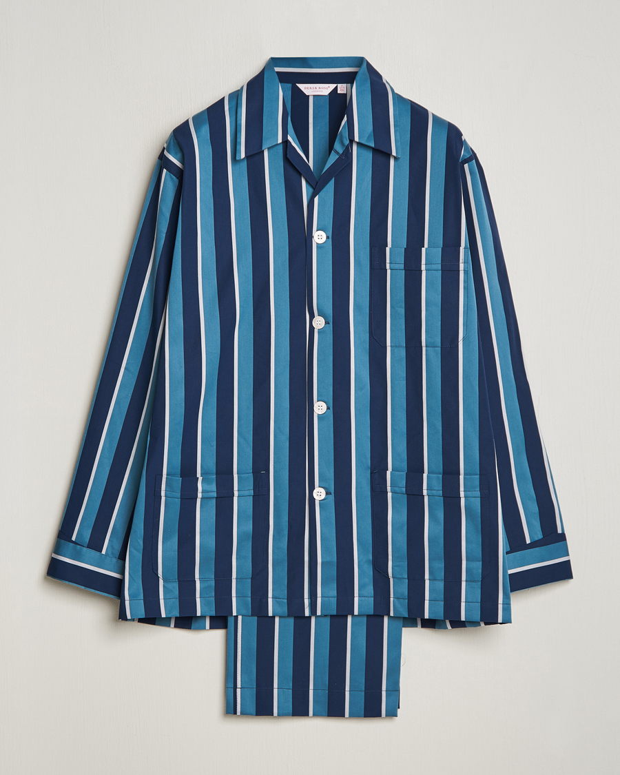 Herren | Schlafanzüge & Bademäntel | Derek Rose | Cotton Striped Pyjama Set Teal