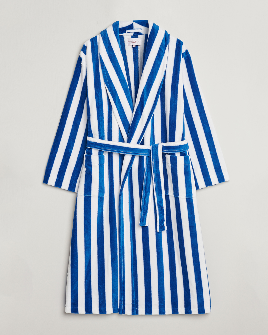 Herren | Schlafanzüge & Bademäntel | Derek Rose | Cotton Velour Striped Gown Blue/White