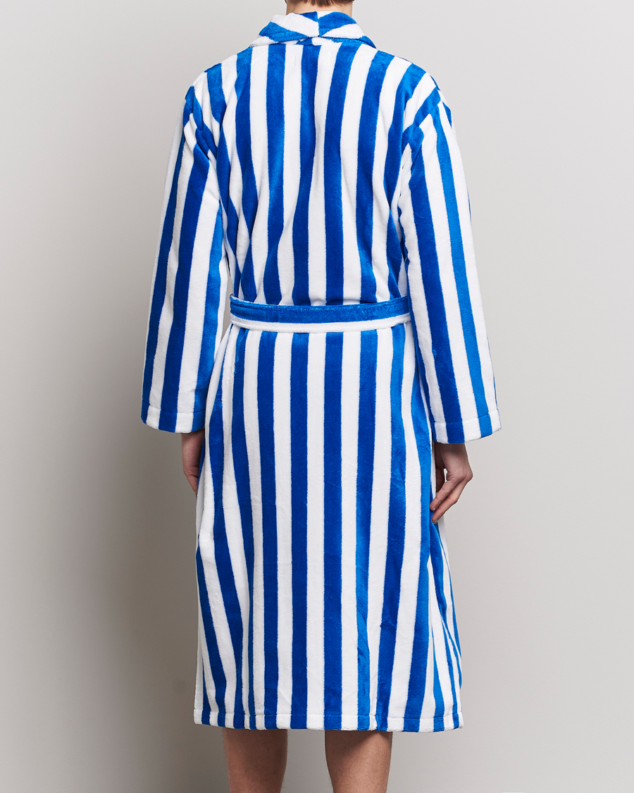 Herren | Schlafanzüge & Bademäntel | Derek Rose | Cotton Velour Striped Gown Blue/White