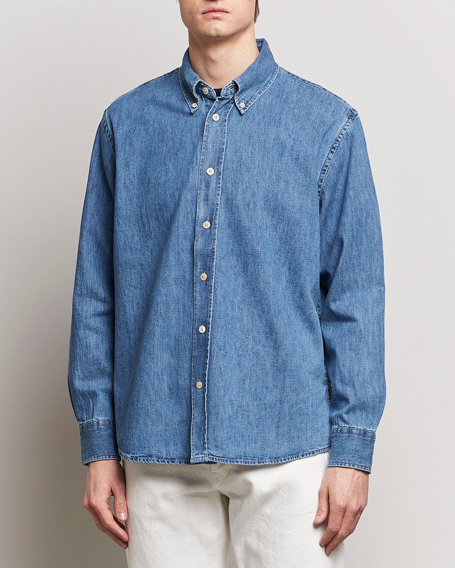 Herren | Jeanshemden | Sunflower | Denim Button Down Shirt Mid Blue