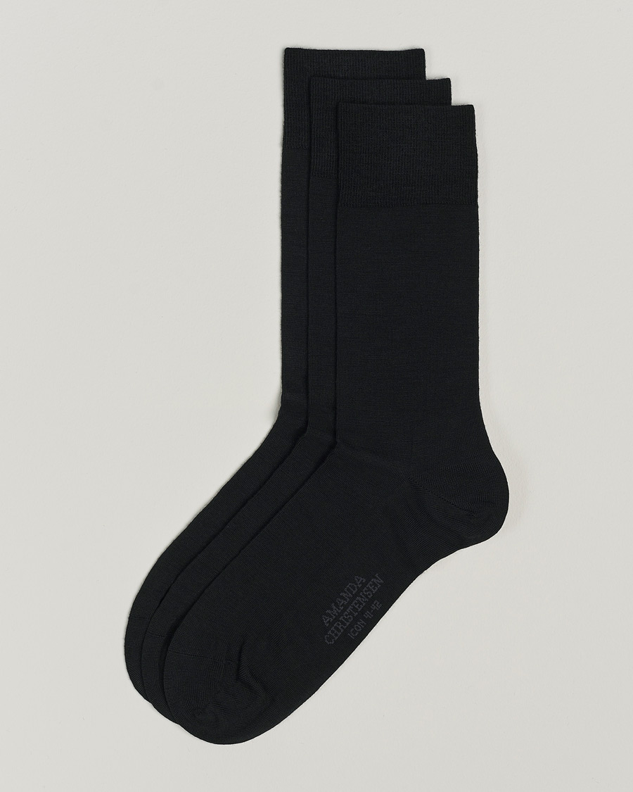 Herren | Unterwäsche | Amanda Christensen | 3-Pack Icon Wool/Cotton Socks Black