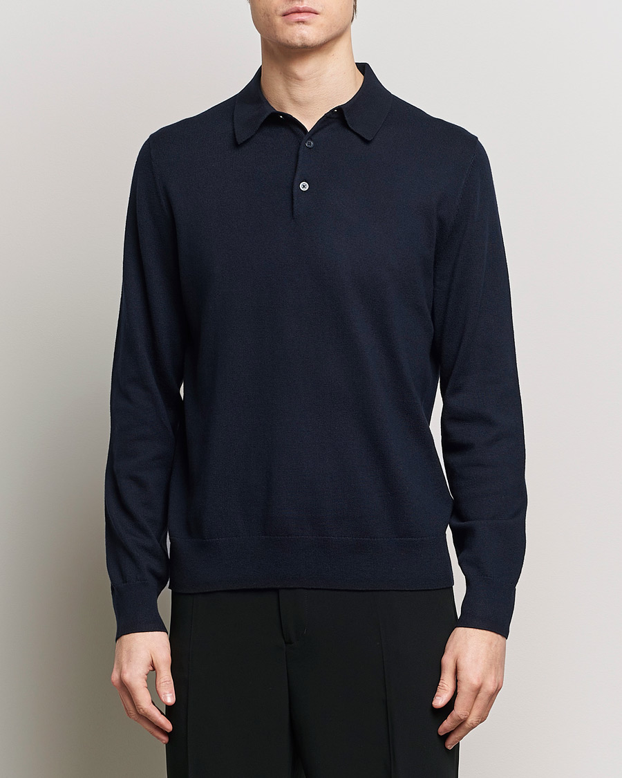 Herren | Bestickte Polohemden | Filippa K | Knitted Polo Shirt Navy