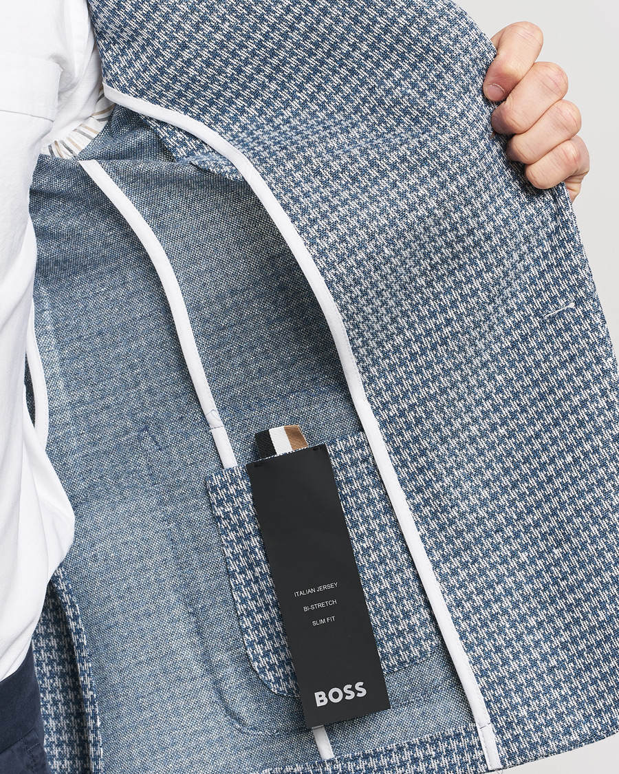 Herren | Sakkos | BOSS BLACK | Hanry Jersey Linen Checked Blazer Bright Blue