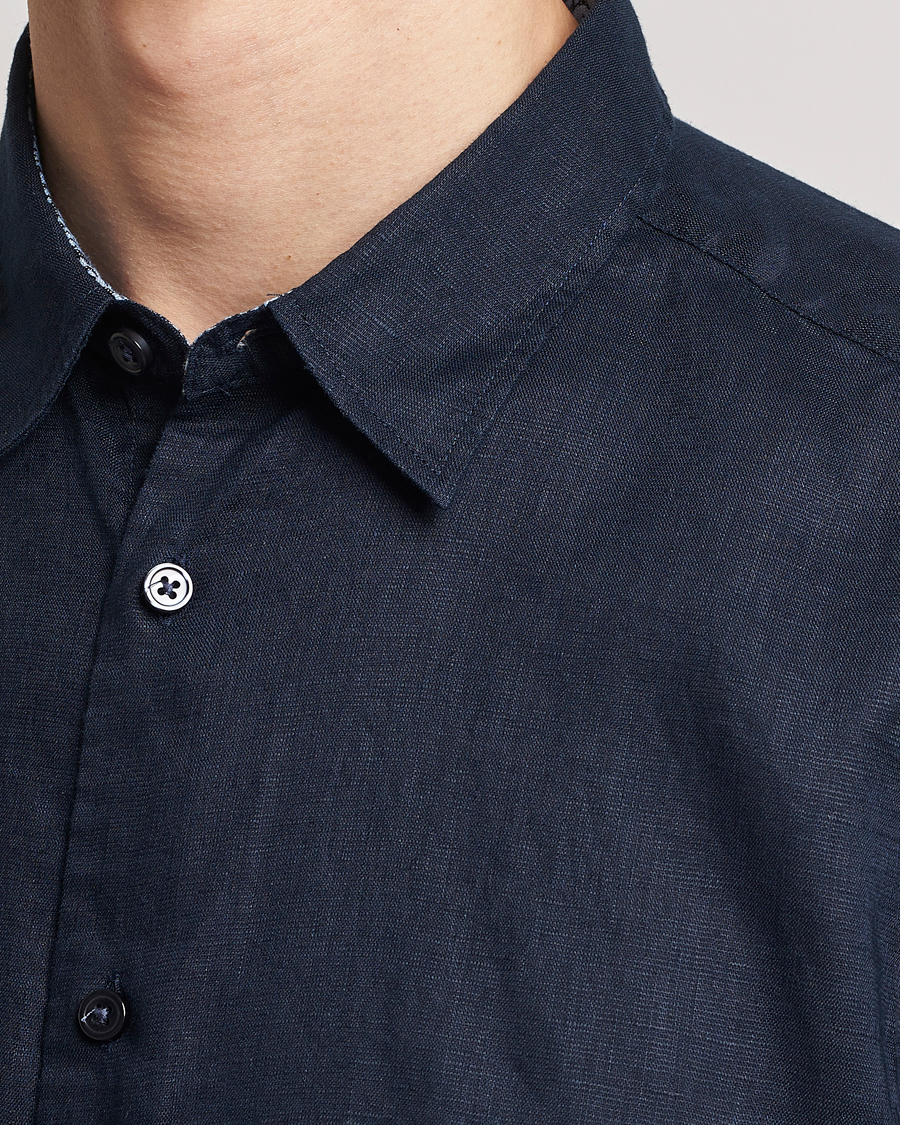 Herren | Hemden | BOSS BLACK | Liam Short Sleeve Linen Shirt Dark Blue