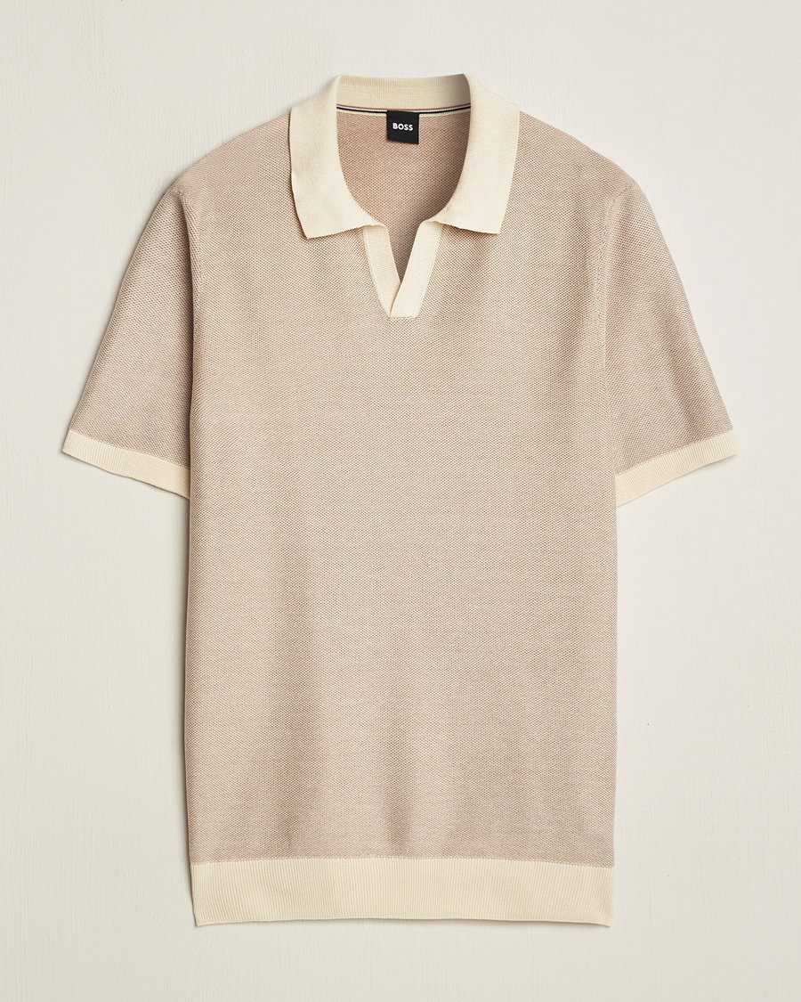Herren | Poloshirts | BOSS BLACK | Tempio Open Collar Polo Open Beige