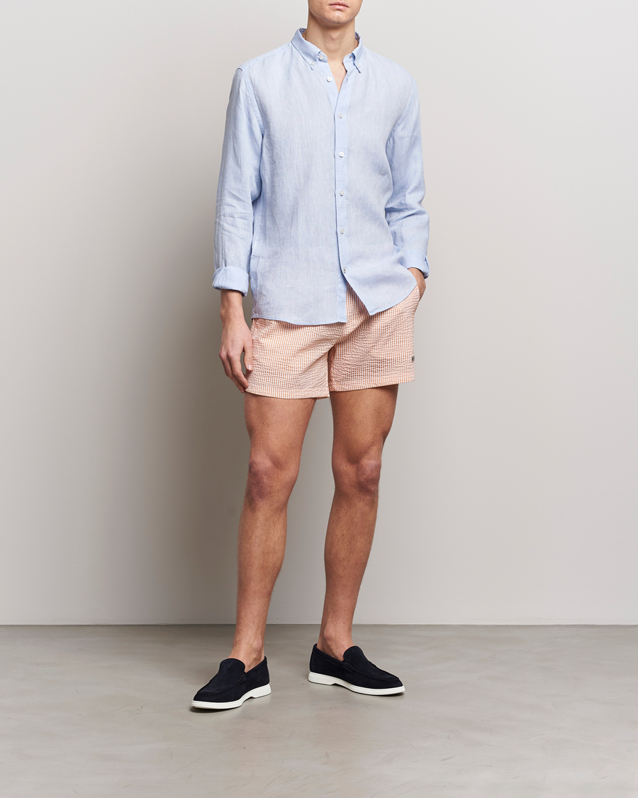 Herren | Badehosen | BOSS BLACK | Velvetfish Seersucker Swimshorts Orange