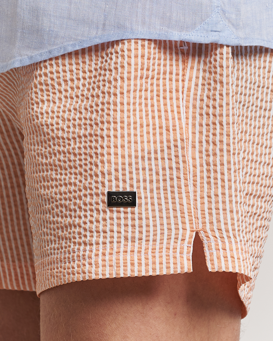 Herren | Badehosen | BOSS BLACK | Velvetfish Seersucker Swimshorts Orange