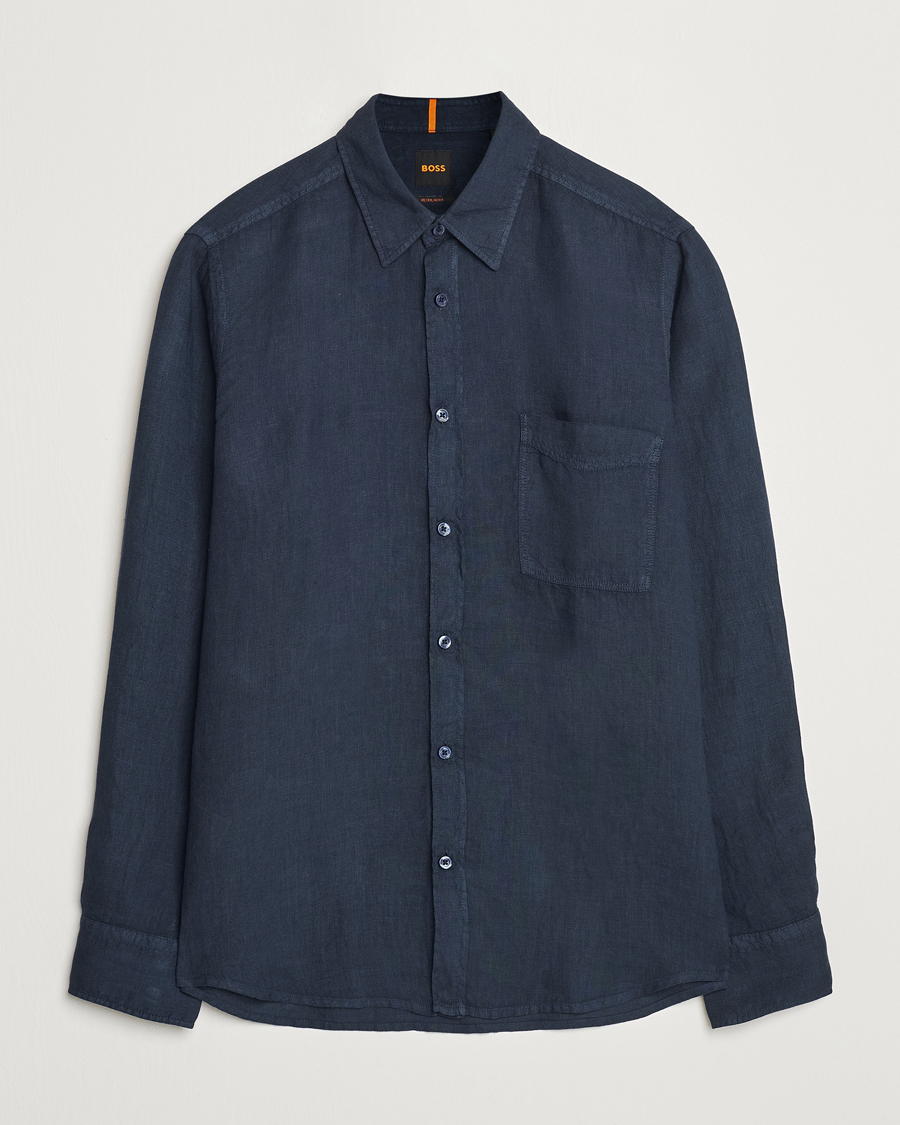 Herren | Hemden | BOSS ORANGE | Relegant Linen Shirt Dark Blue