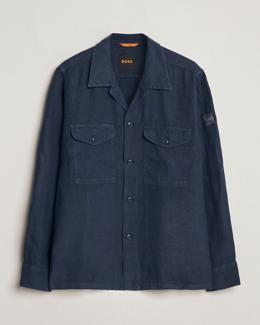 Herren | Hemden | BOSS ORANGE | Lovel Linen Overshirt Dark Blue