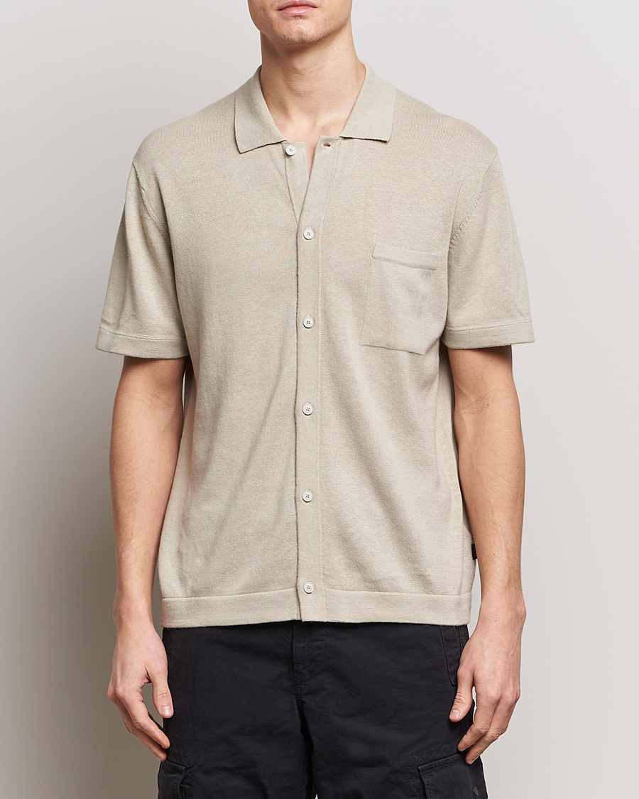Herr | Kortärmade skjortor | BOSS ORANGE | Kamiccio Knitted Short Sleeve Shirt Light Beige