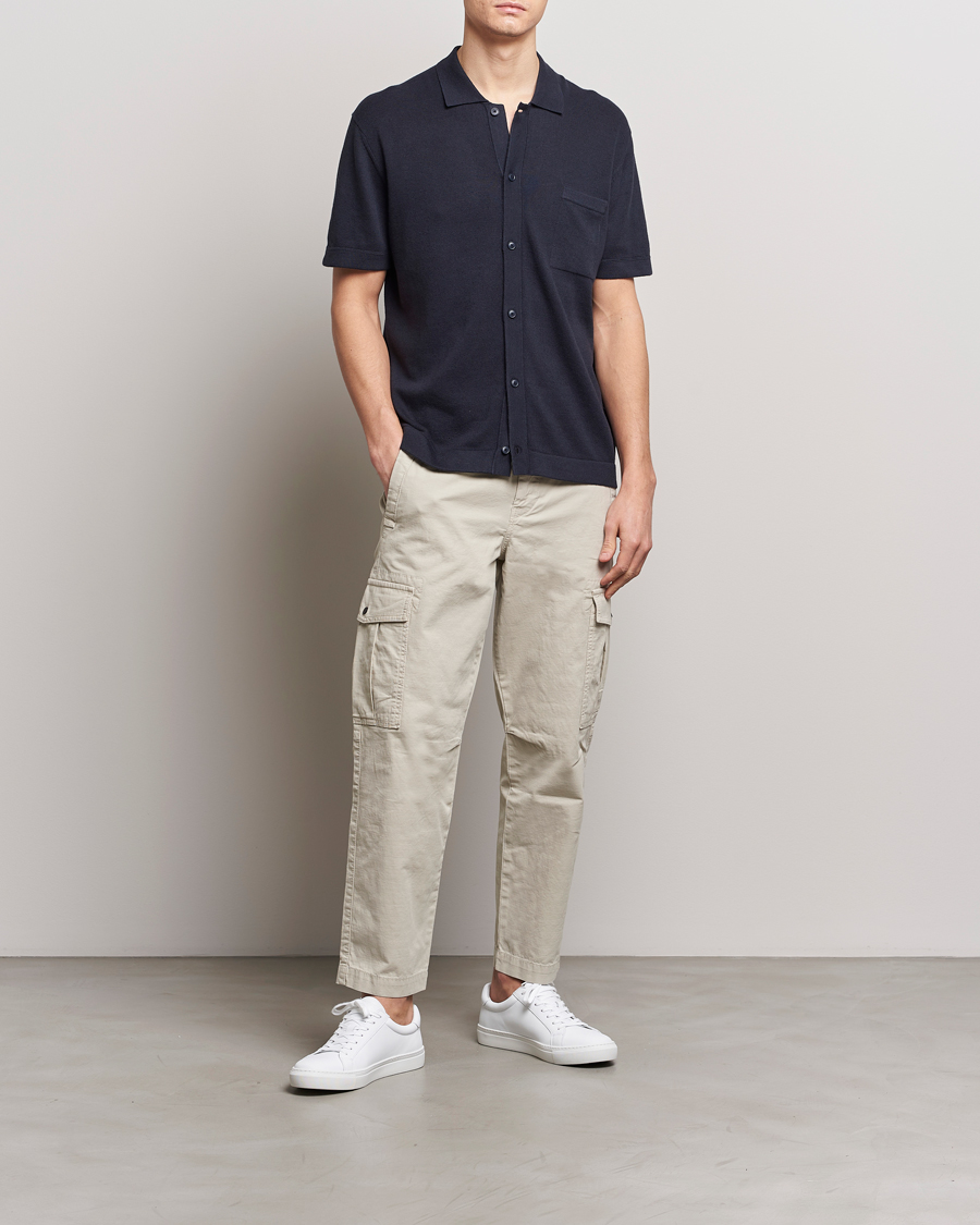 Herren | Hemden | BOSS ORANGE | Kamiccio Knitted Short Sleeve Shirt Dark Blue