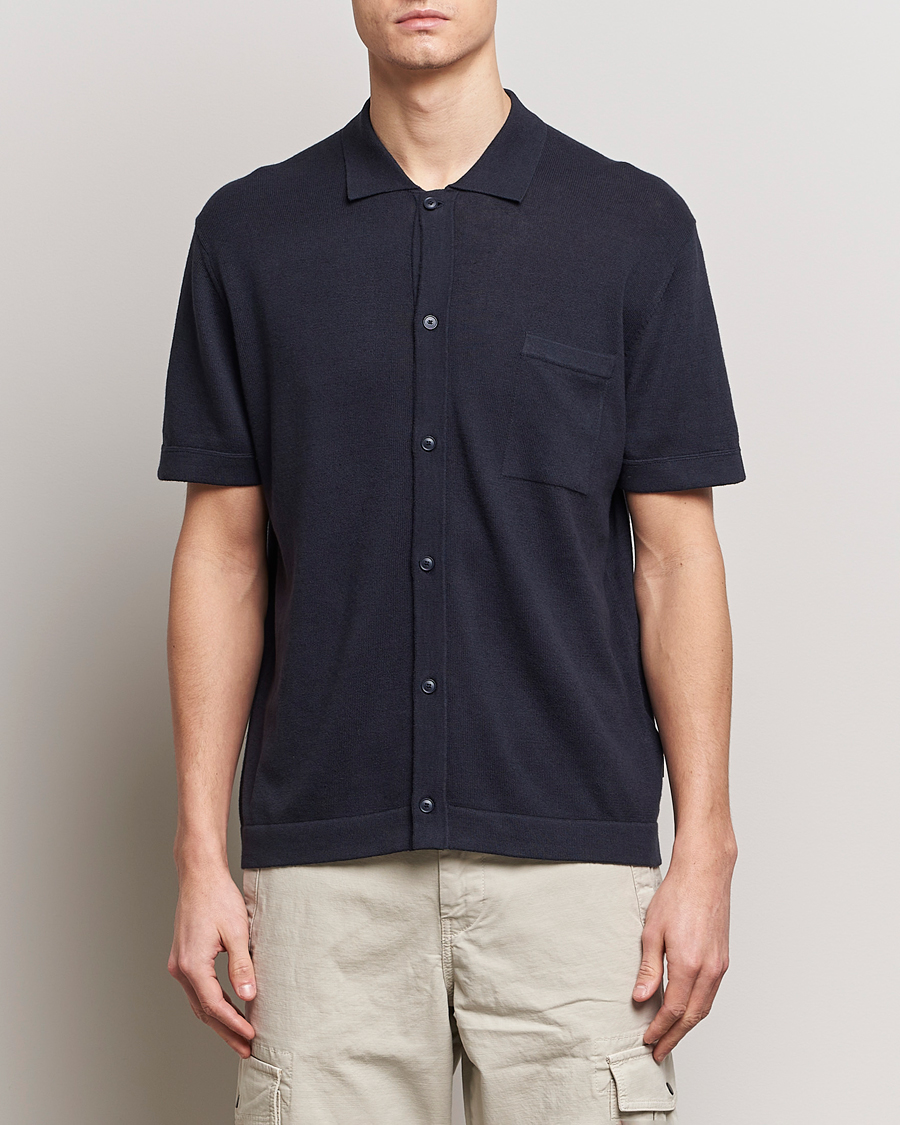 Herren | Freizeithemden | BOSS ORANGE | Kamiccio Knitted Short Sleeve Shirt Dark Blue