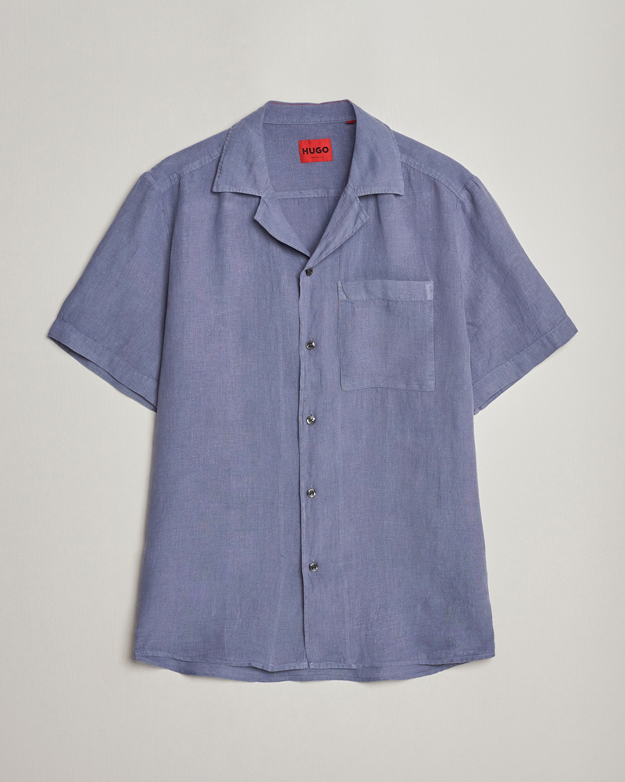Herren | Hemden | HUGO | Ellino Short Sleeve Linen Shirt Open Blue