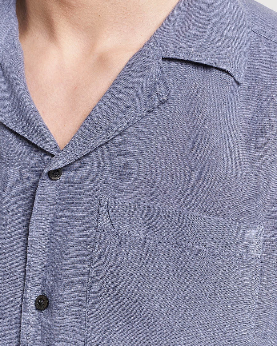 Herren | Hemden | HUGO | Ellino Short Sleeve Linen Shirt Open Blue