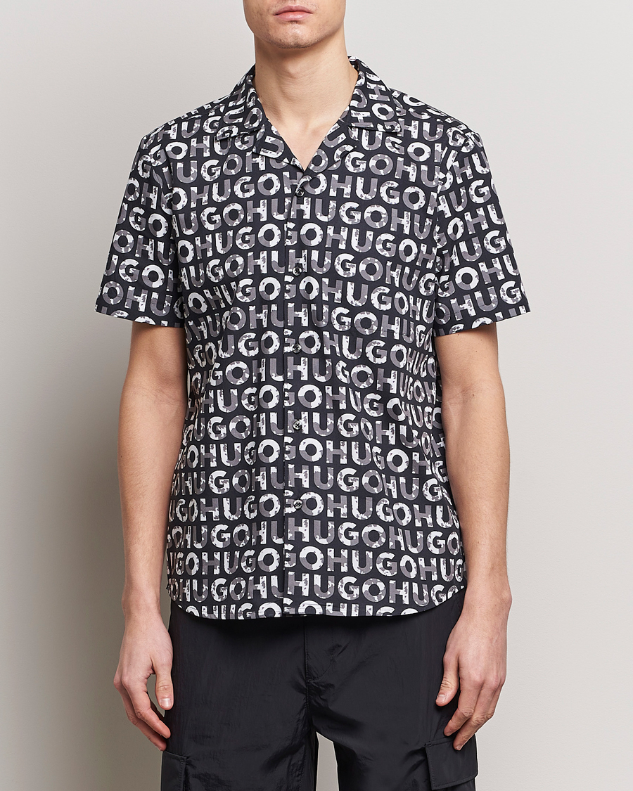 Herren | Hemden | HUGO | Ellino Short Sleeve Cotton Shirt Black/White