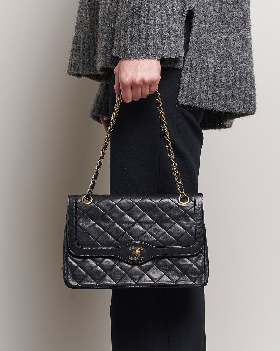 Herren | Chanel Pre-Owned Matelasse Double Flap Bag Black | Chanel Pre-Owned | Matelasse Double Flap Bag Black