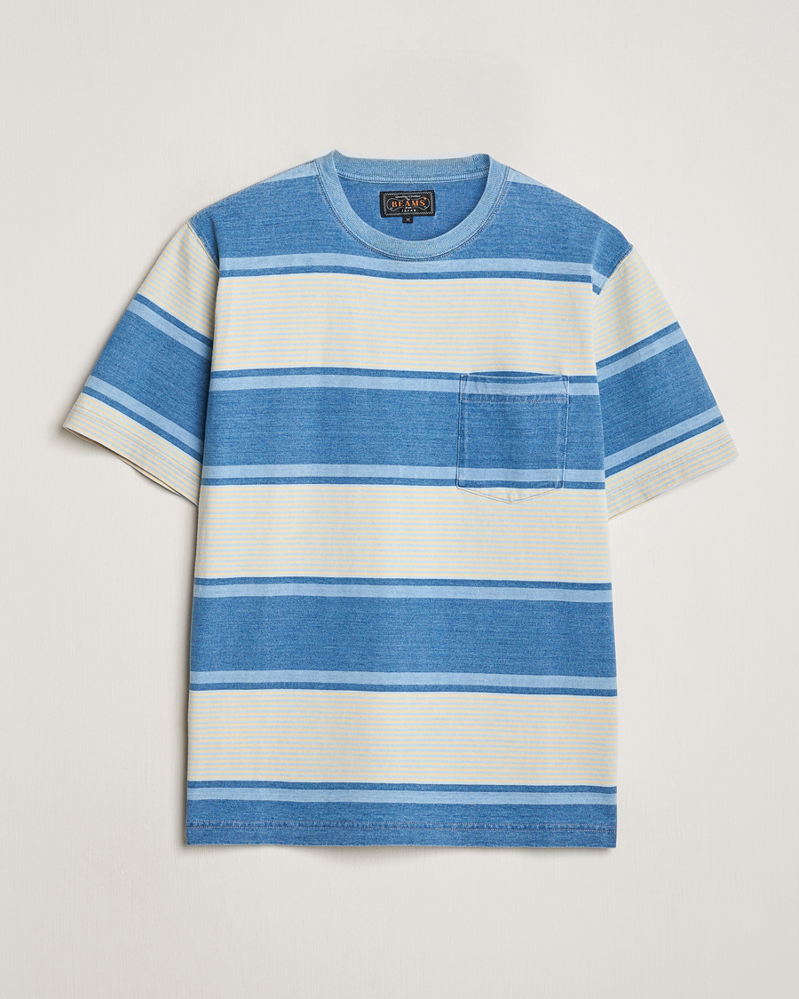 Herren | T-Shirts | BEAMS PLUS | Indigo Dyed Striped T-Shirt Sax Blue