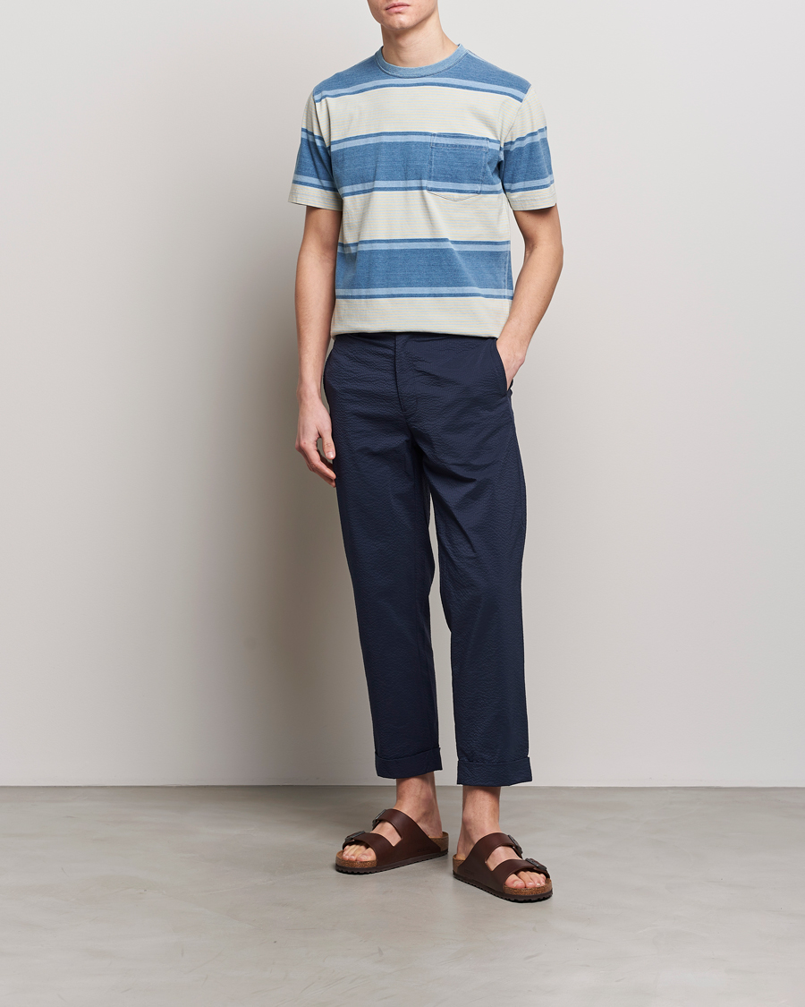 Herren | T-Shirts | BEAMS PLUS | Indigo Dyed Striped T-Shirt Sax Blue