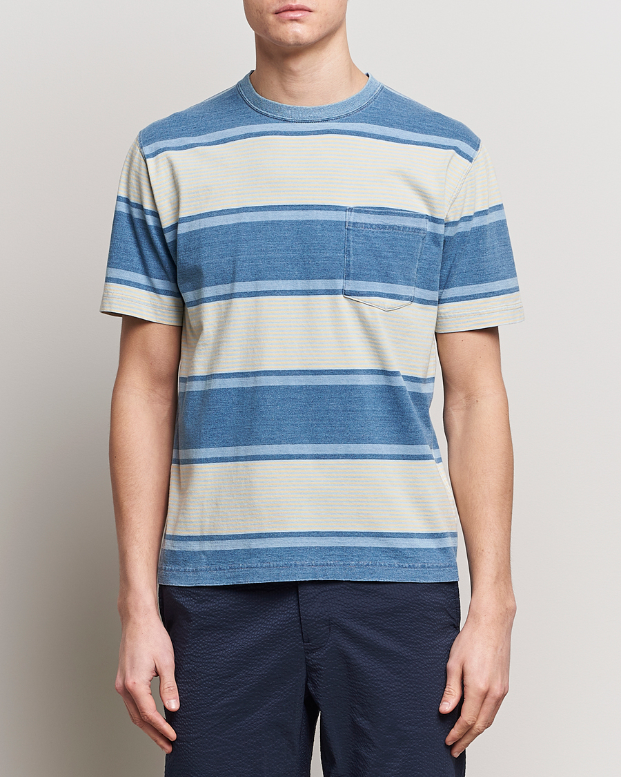 Herren | T-Shirts | BEAMS PLUS | Indigo Dyed Striped T-Shirt Sax Blue