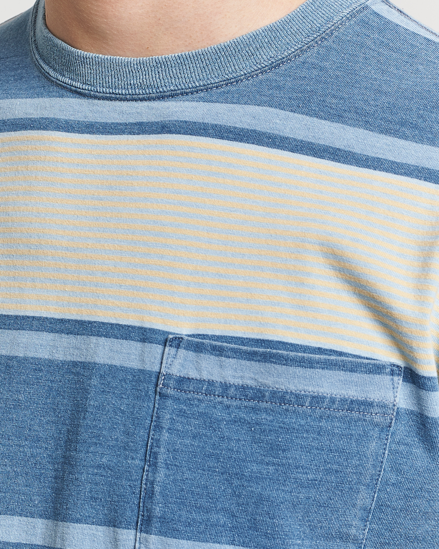 Herren | T-Shirts | BEAMS PLUS | Indigo Dyed Striped T-Shirt Sax Blue