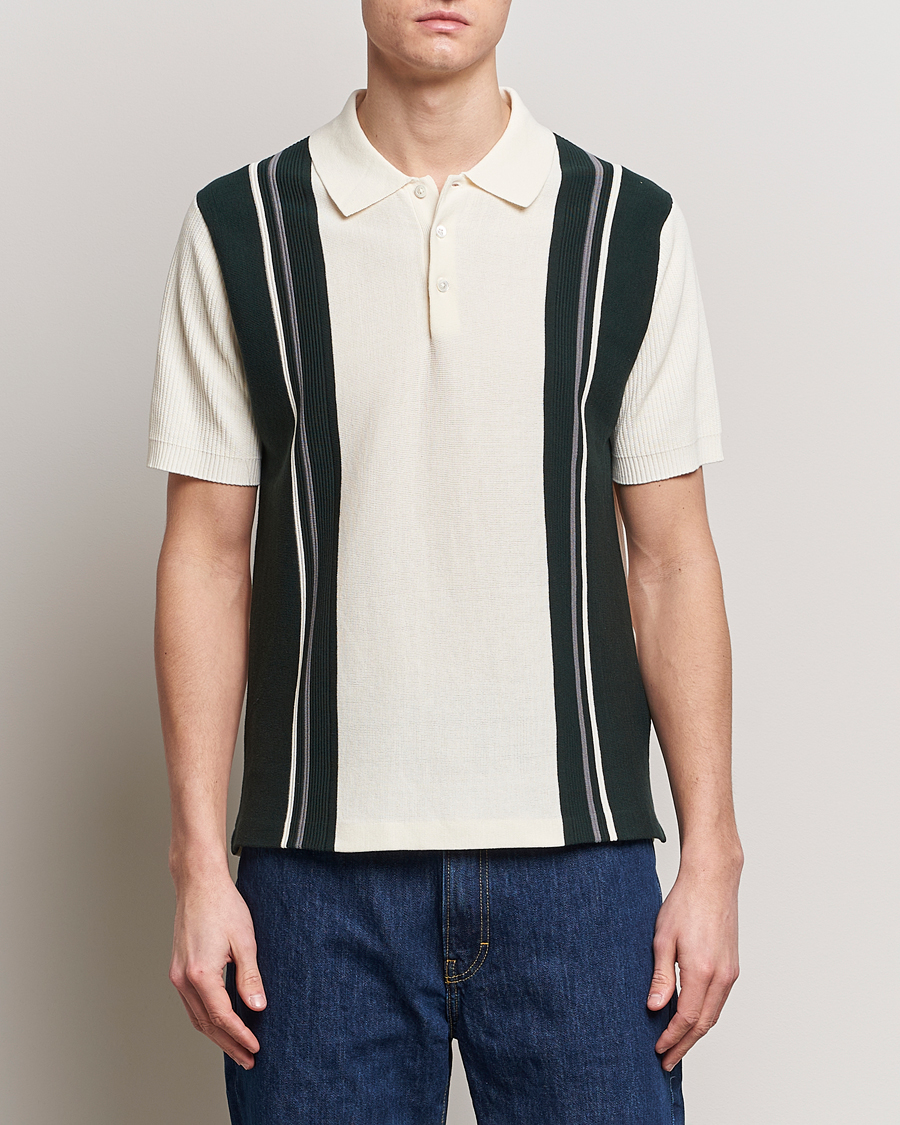 Herren | Preppy Authentic | BEAMS PLUS | Knit Stripe Short Sleeve Polo White/Green