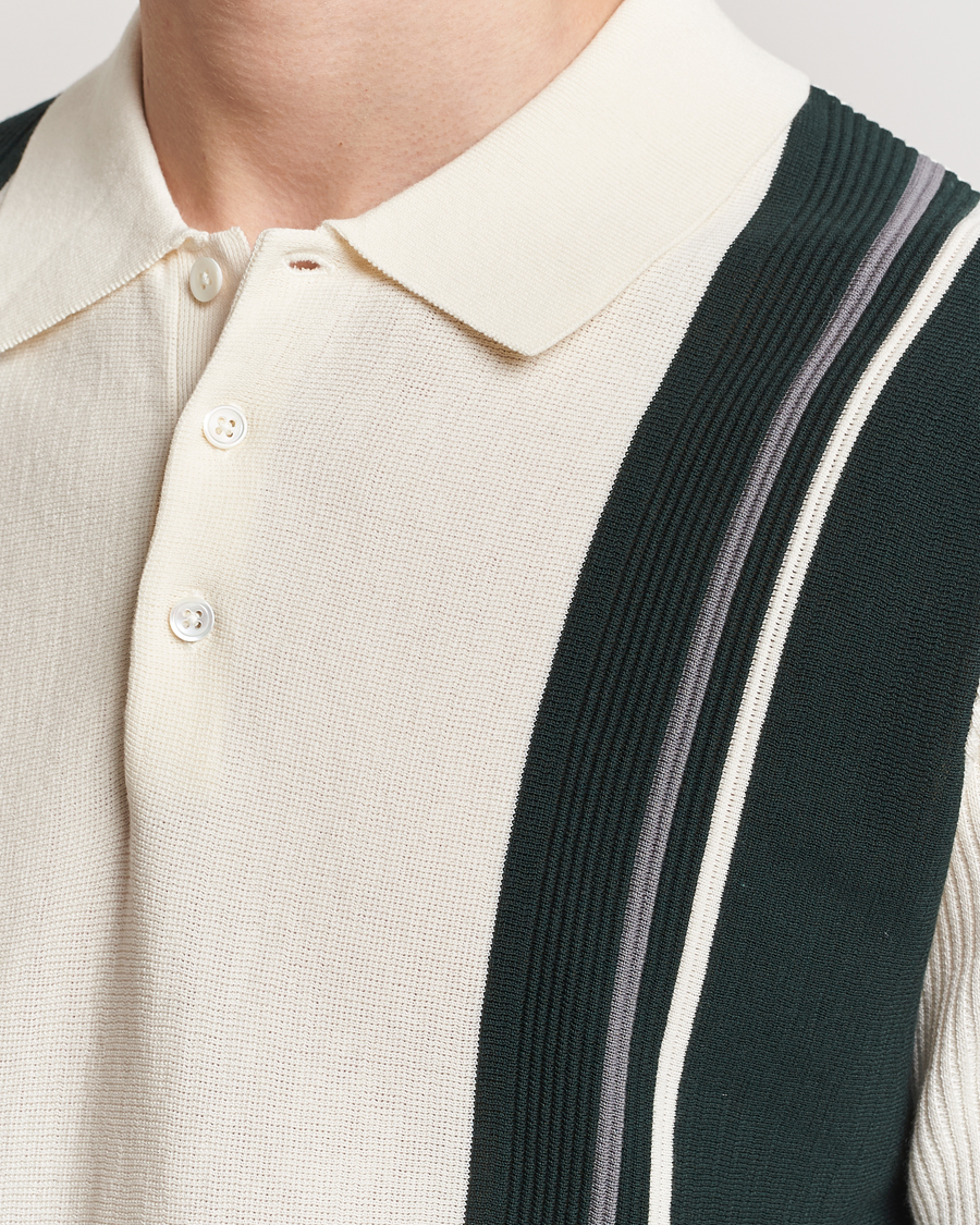 Herren | Poloshirts | BEAMS PLUS | Knit Stripe Short Sleeve Polo White/Green