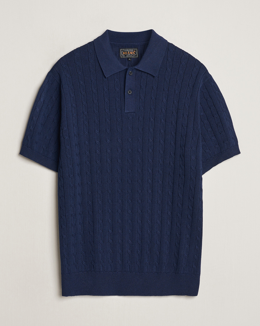Herren | Poloshirts | BEAMS PLUS | Short Sleeve Cable Polo Navy