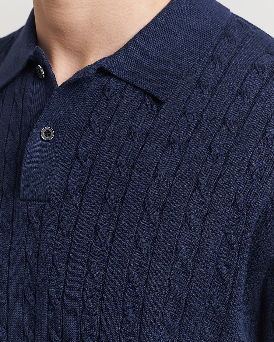 Herren | Poloshirts | BEAMS PLUS | Short Sleeve Cable Polo Navy