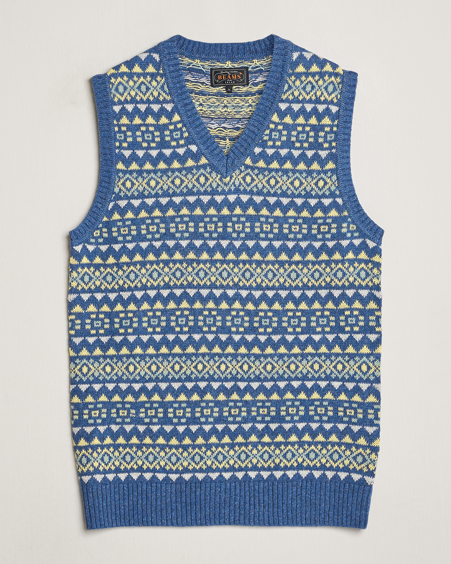 Herren | Pullover | BEAMS PLUS | Fairisle Knit Vest Blue