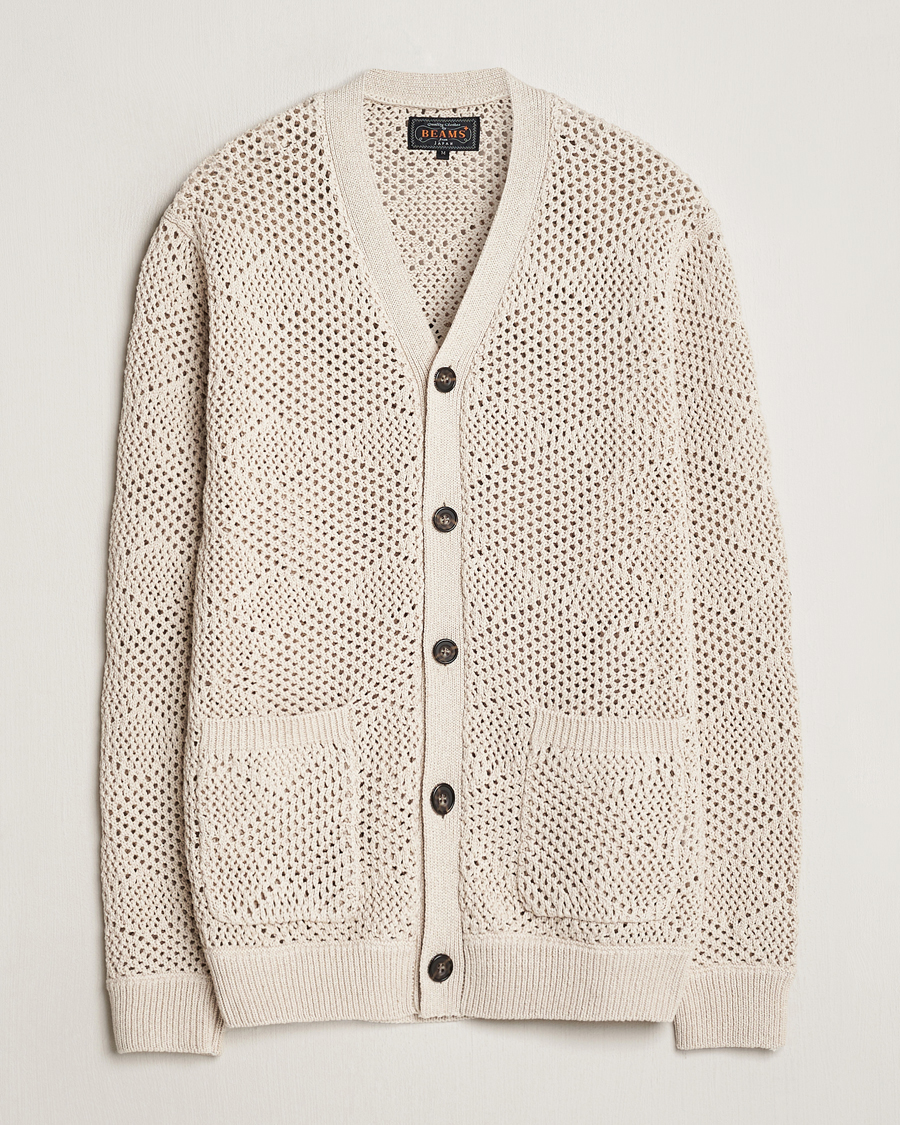 Herren | Pullover | BEAMS PLUS | Argyle Mesh Cardigan Light Beige
