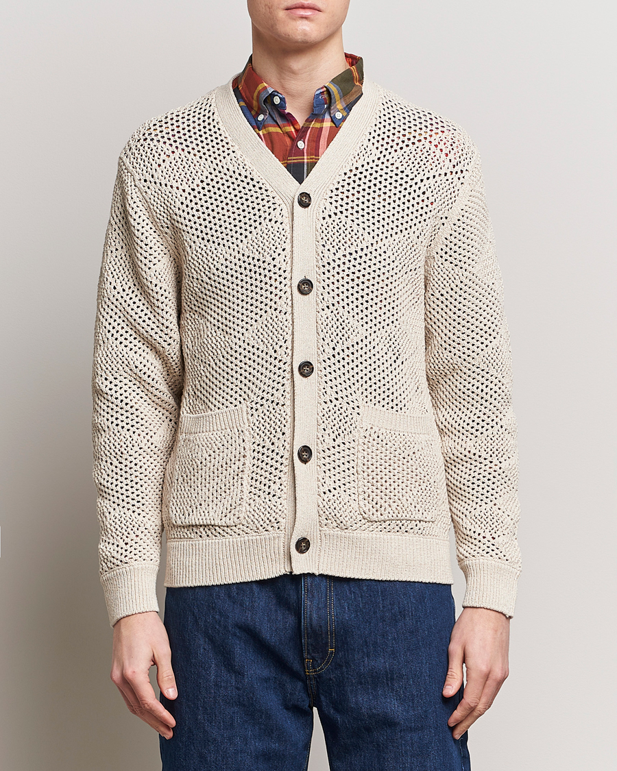Herren | Pullover | BEAMS PLUS | Argyle Mesh Cardigan Light Beige