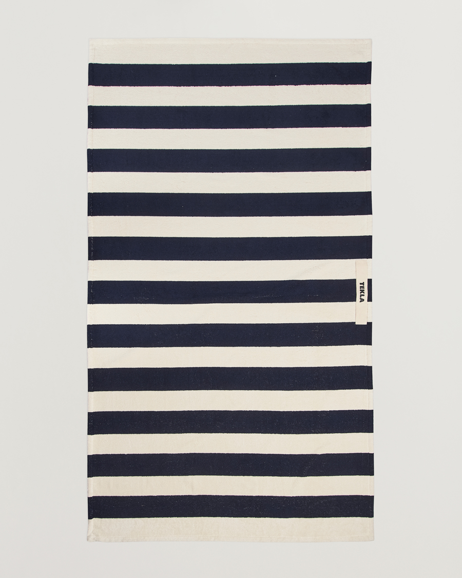 Herren | Tekla Organic Terry Beach Towel Navy Stripes | Tekla | Organic Terry Beach Towel Navy Stripes