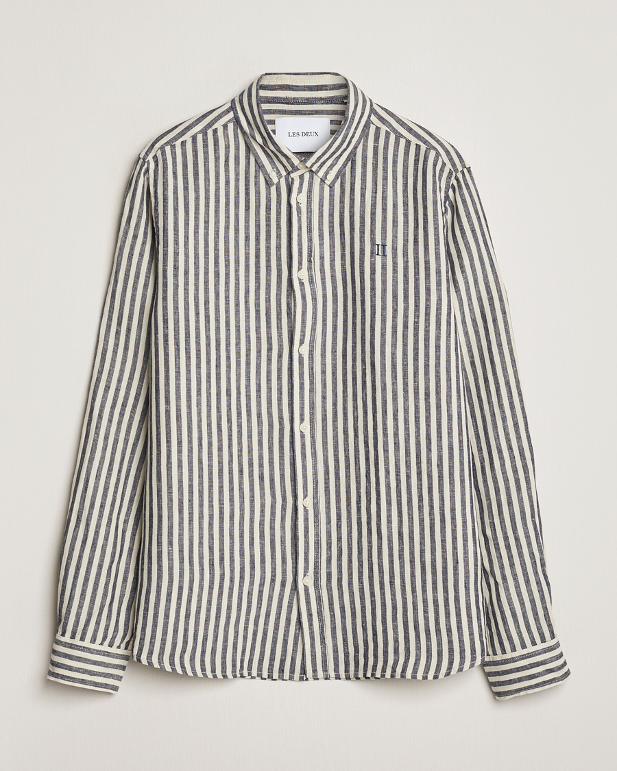 Herren | Hemden | LES DEUX | Kristian Striped Linen Button Down Shirt Ivory/Navy