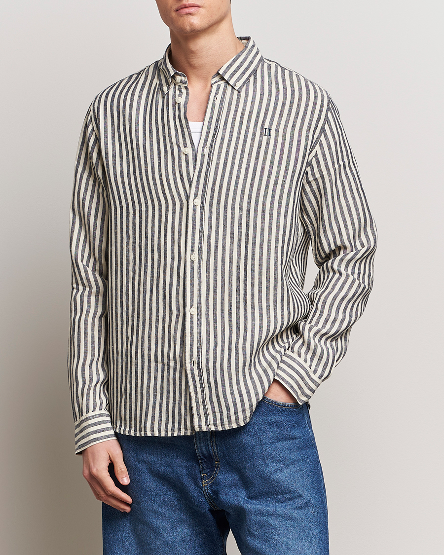 Men | Linen Shirts | LES DEUX | Kristian Striped Linen Button Down Shirt Ivory/Navy