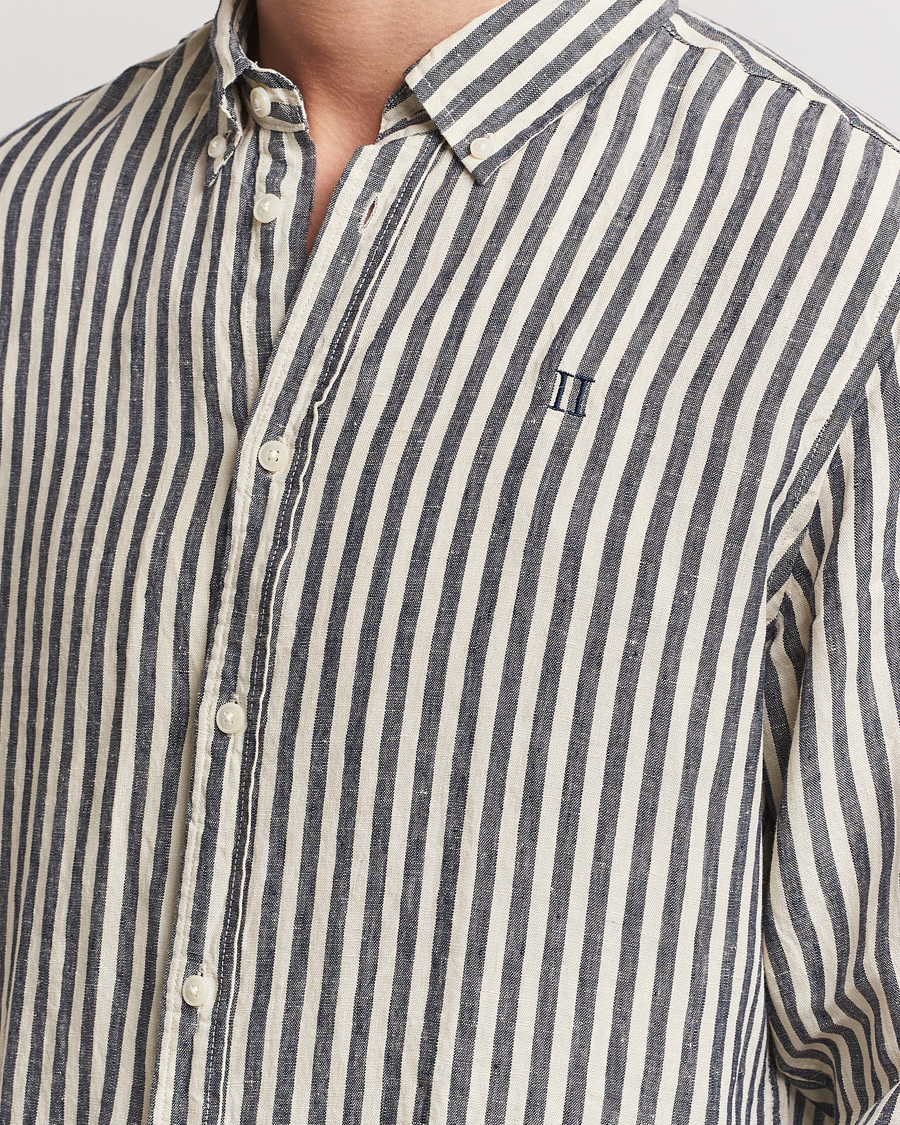 Herren | Hemden | LES DEUX | Kristian Striped Linen Button Down Shirt Ivory/Navy
