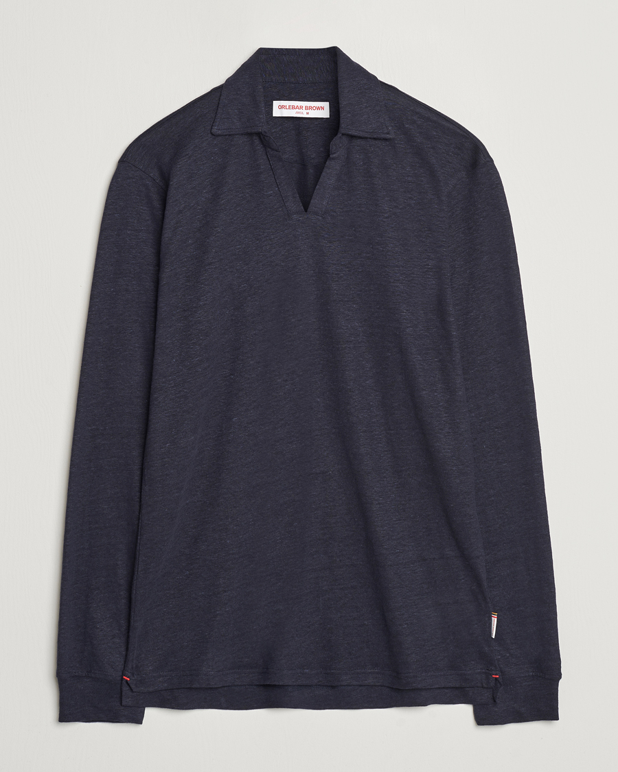 Herren | Pullover | Orlebar Brown | Felix Long Sleeve Slub Linen Polo Night Iris