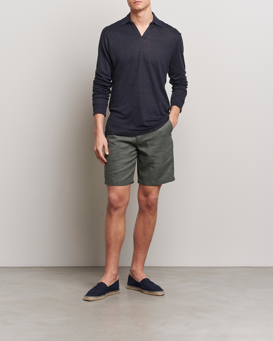 Herren | Pullover | Orlebar Brown | Felix Long Sleeve Slub Linen Polo Night Iris