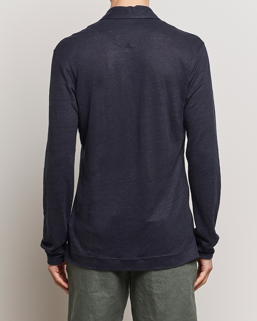 Herren | Pullover | Orlebar Brown | Felix Long Sleeve Slub Linen Polo Night Iris