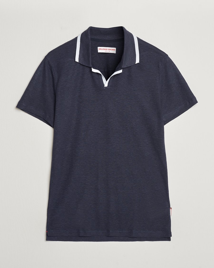 Herren | Poloshirts | Orlebar Brown | Felix Linen Pique Polo Night Iris