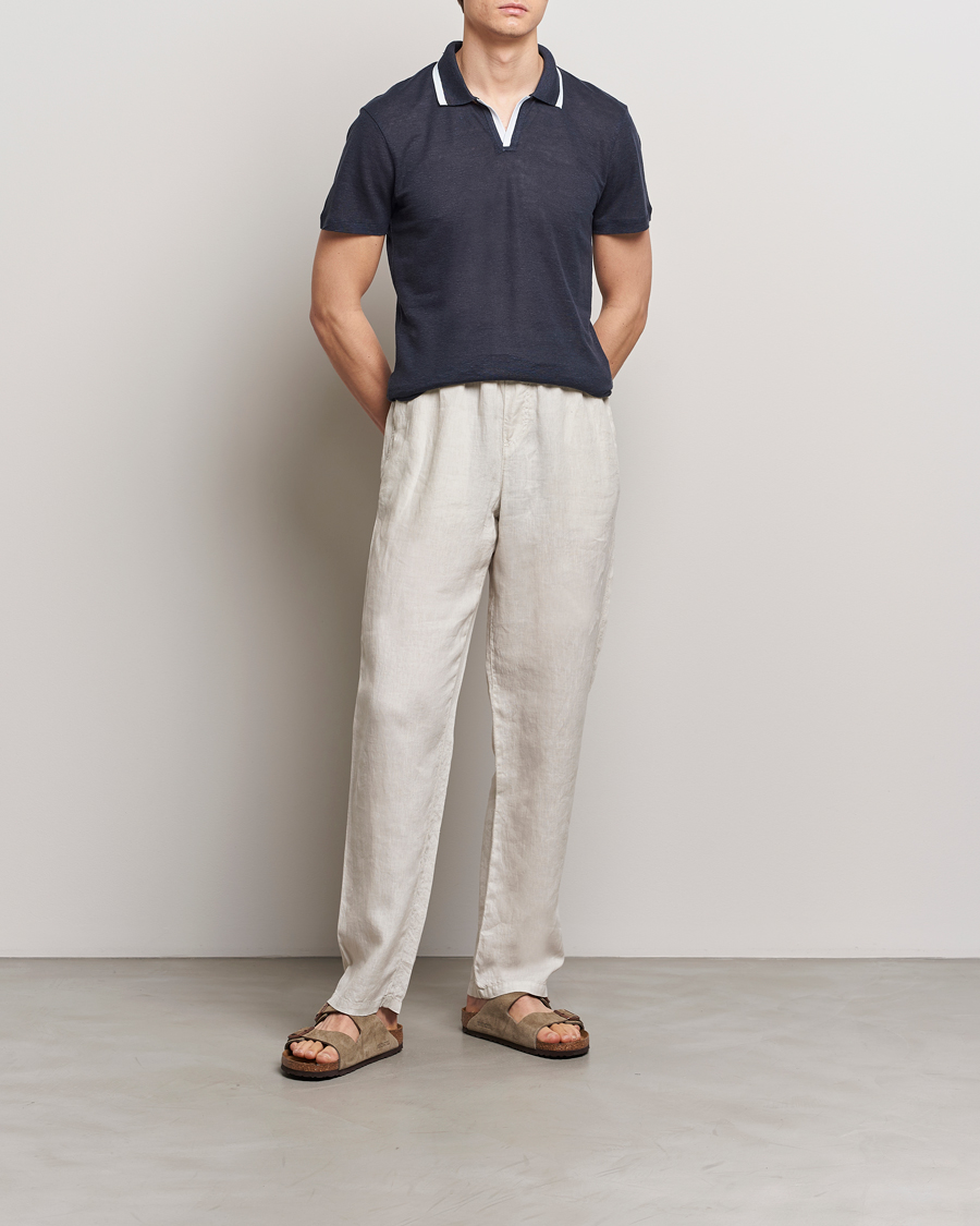 Herren | Poloshirts | Orlebar Brown | Felix Linen Pique Polo Night Iris