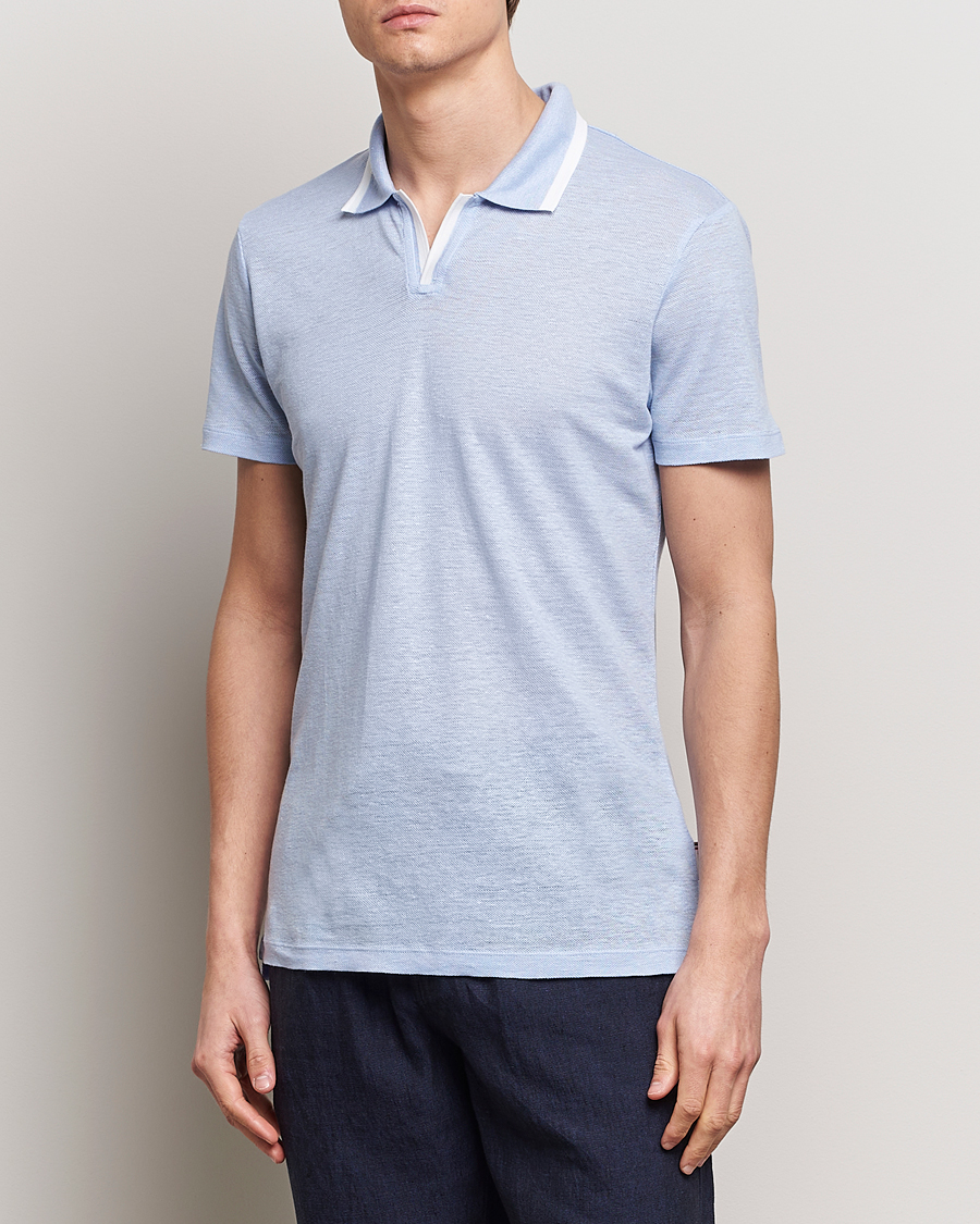 Herren | Poloshirts | Orlebar Brown | Felix Linen Pique Polo Soft Blue