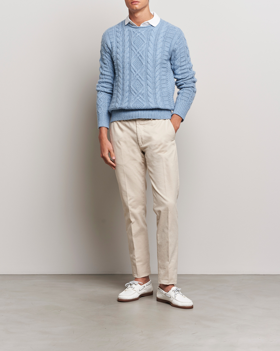 Herren | Pullover | Polo Ralph Lauren | Cotton Aran Knitted Sweater Light Chambray Heather